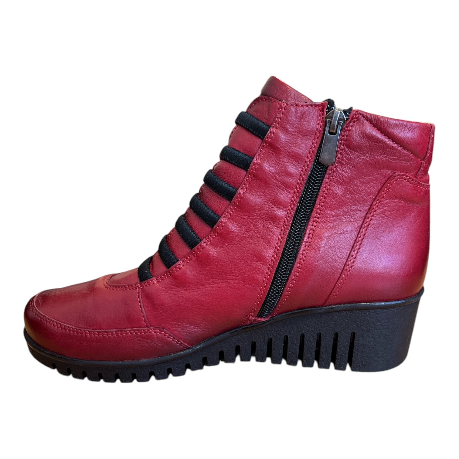 Lotus Myrthe Red Leather Wedge Ankle Boots