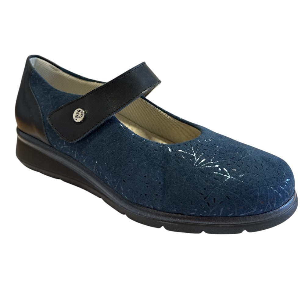 Pitillos 11.032 Navy Suede and Leather Velcro Strap Shoes