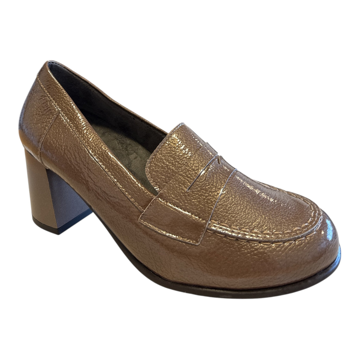 Pitillos Taupe Patent Heeled Loafers 11.651