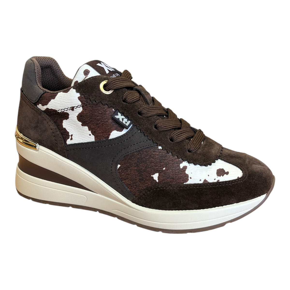 Xti Brown Cowprint Trainers 146367