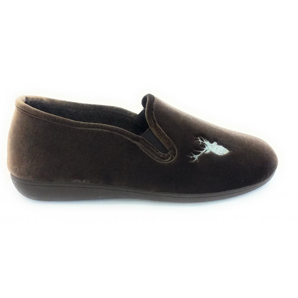 Lotus Clarence Brown Velour Slippers