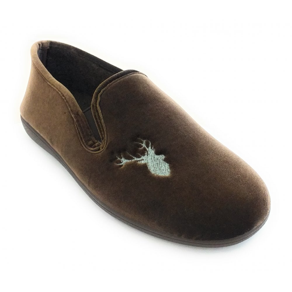 Lotus Clarence Brown Velour Slippers