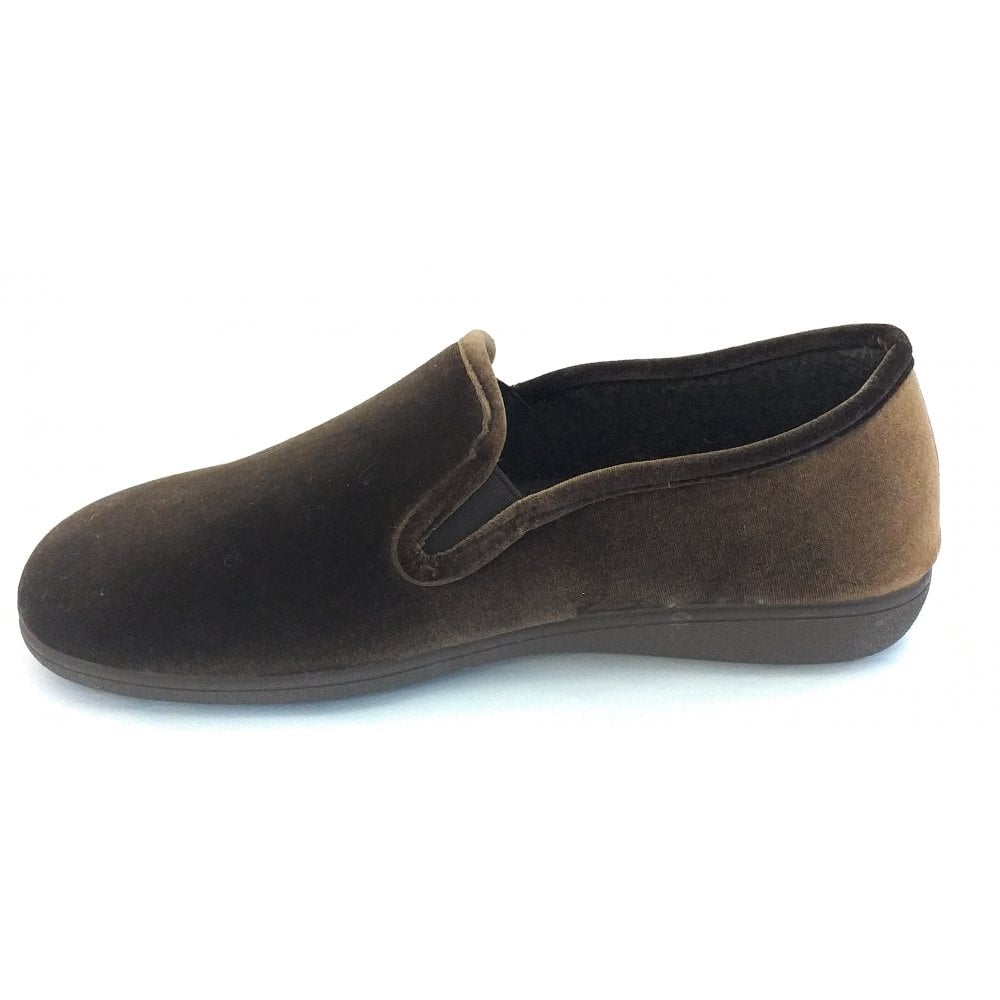 Lotus Clarence Brown Velour Slippers