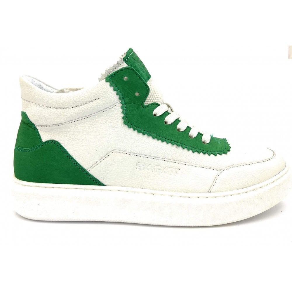 Bagatt Gina White and Green Leather Hi-tops