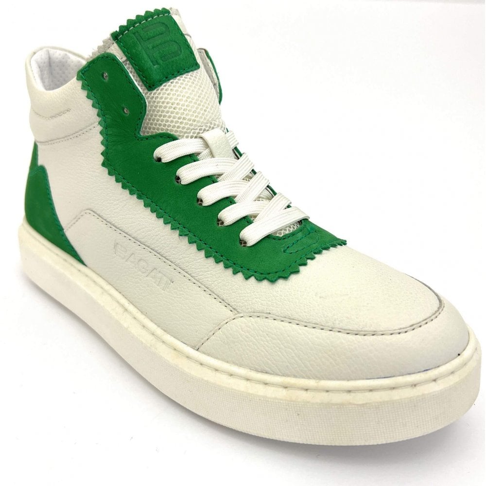 Bagatt Gina White and Green Leather Hi-tops