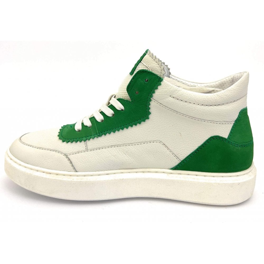 Bagatt Gina White and Green Leather Hi-tops