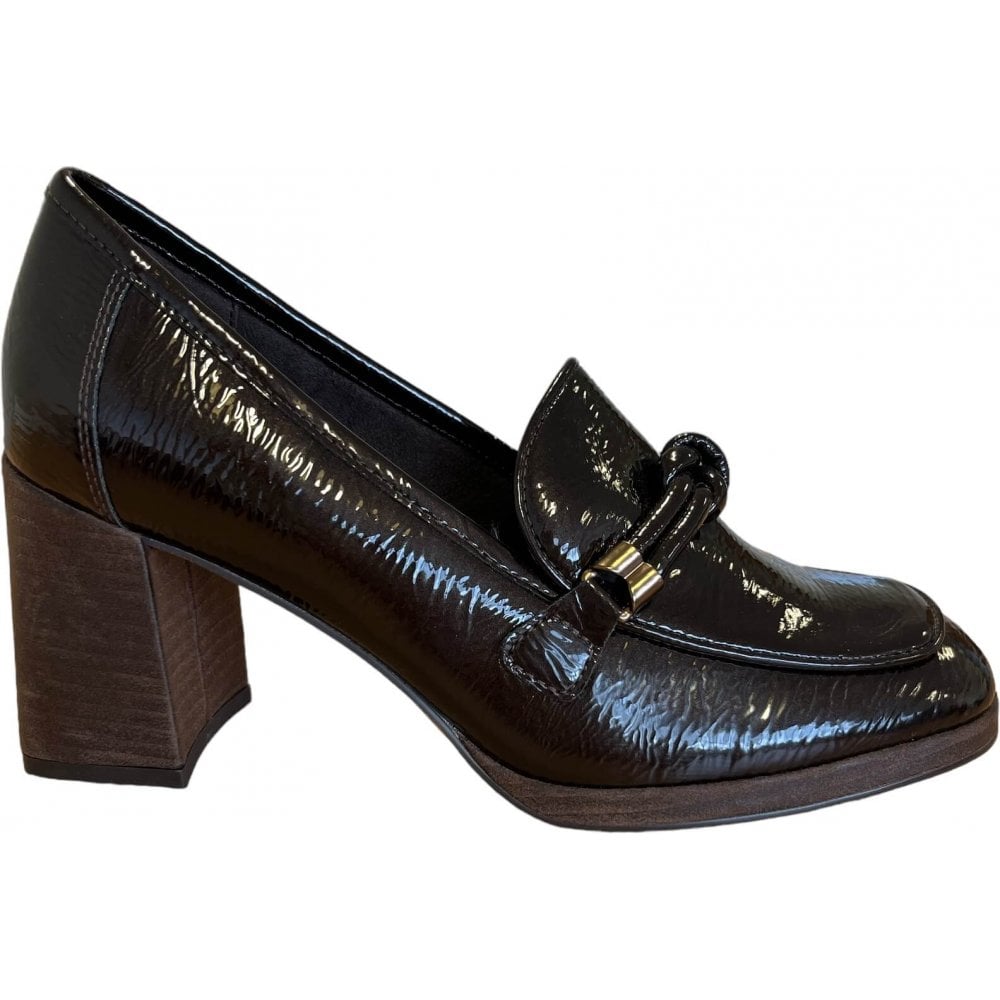 Marco Tozzi Brown Patent Heeled Loafers