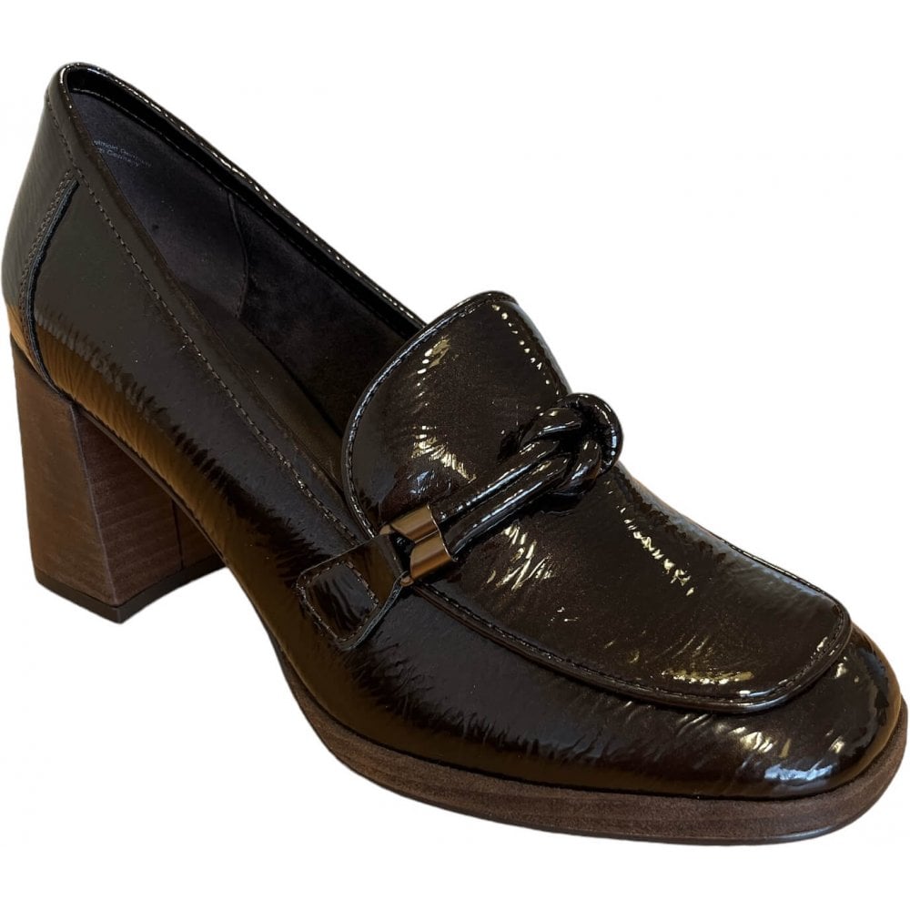 Marco Tozzi Brown Patent Heeled Loafers