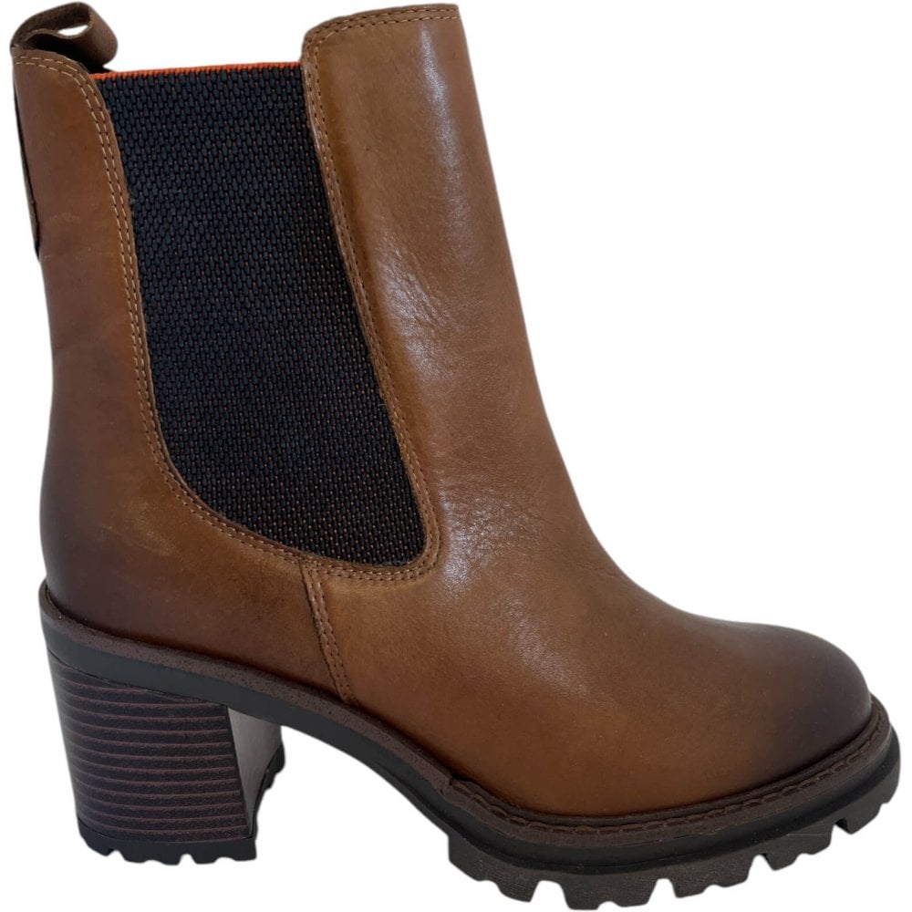 Marco Tozzi Brown Leather Heeled Ankle Boots