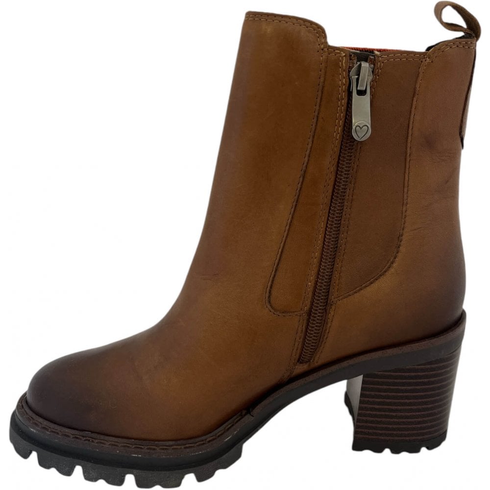 Marco Tozzi Brown Leather Heeled Ankle Boots