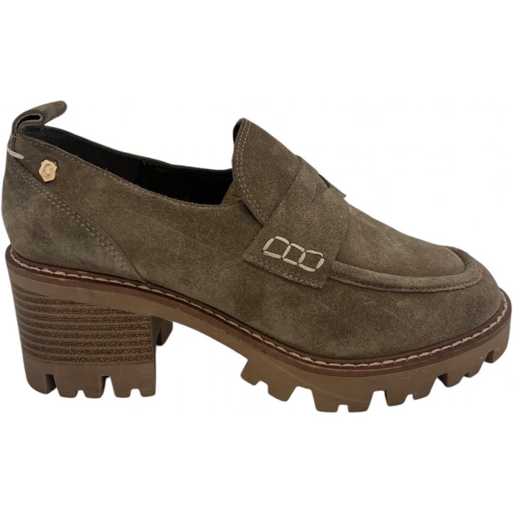 Carmela Taupe Suede Heeled Loafers