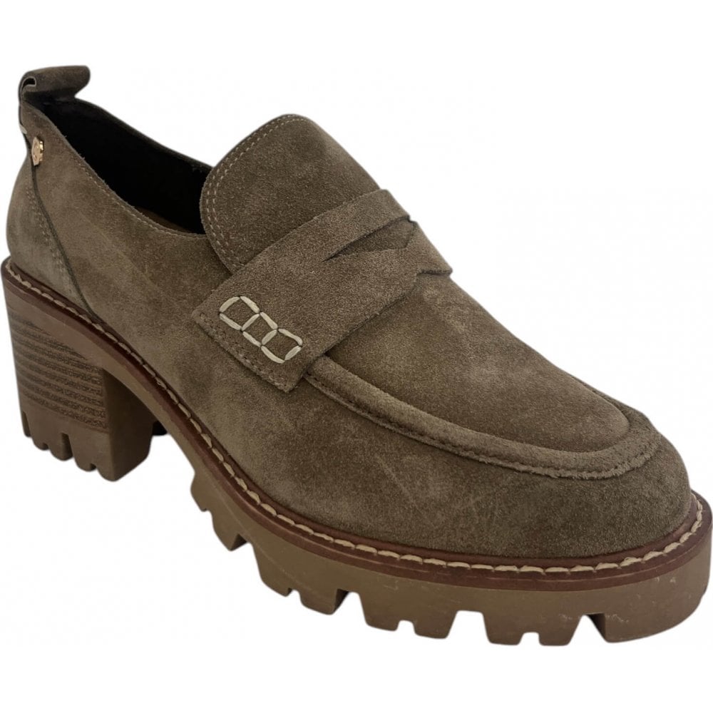 Carmela Taupe Suede Heeled Loafers