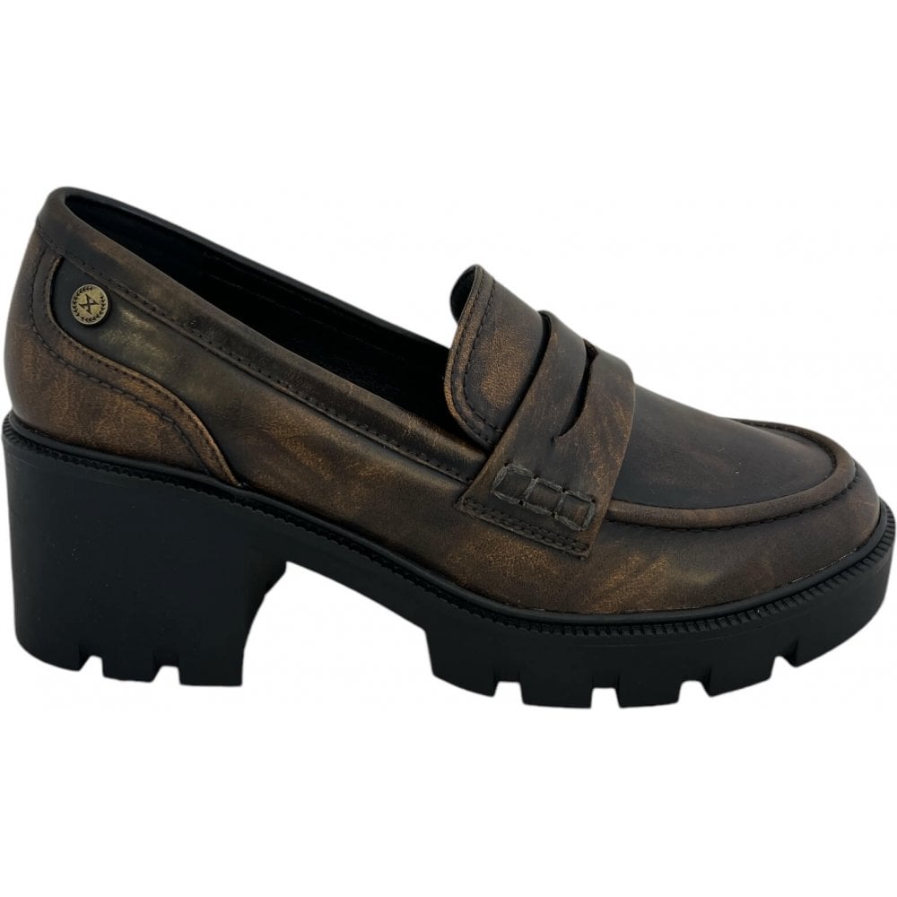 Xti Brown Heeled Loafers