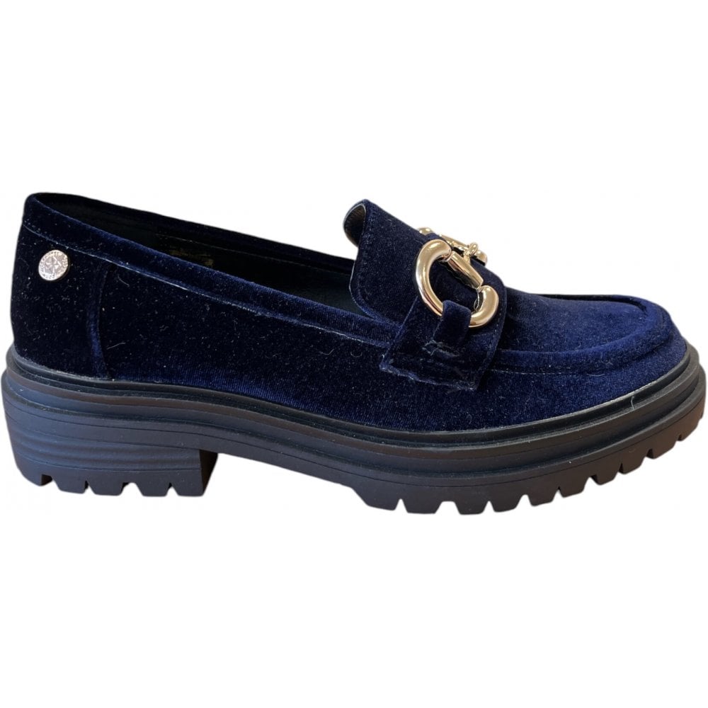 Xti Navy Velvet Chunky Loafers