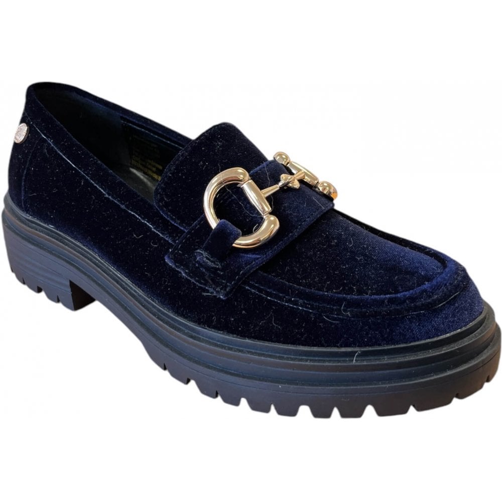 Xti Navy Velvet Chunky Loafers