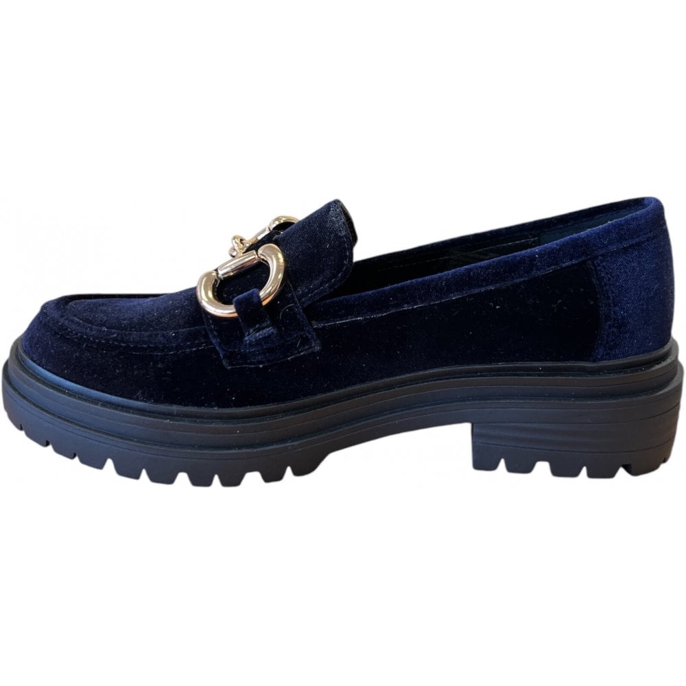 Xti Navy Velvet Chunky Loafers