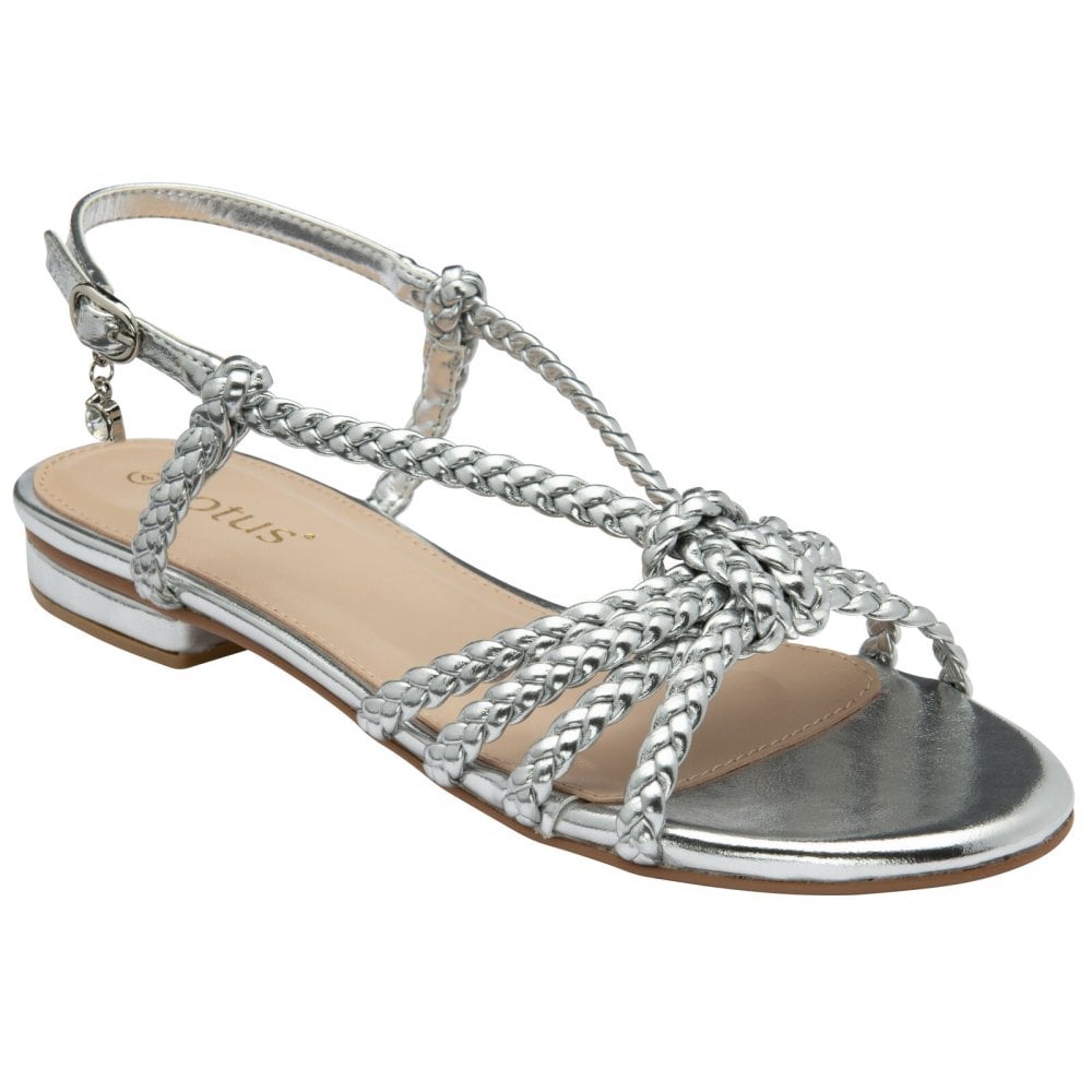 Lotus Monique Silver Flat Sandals