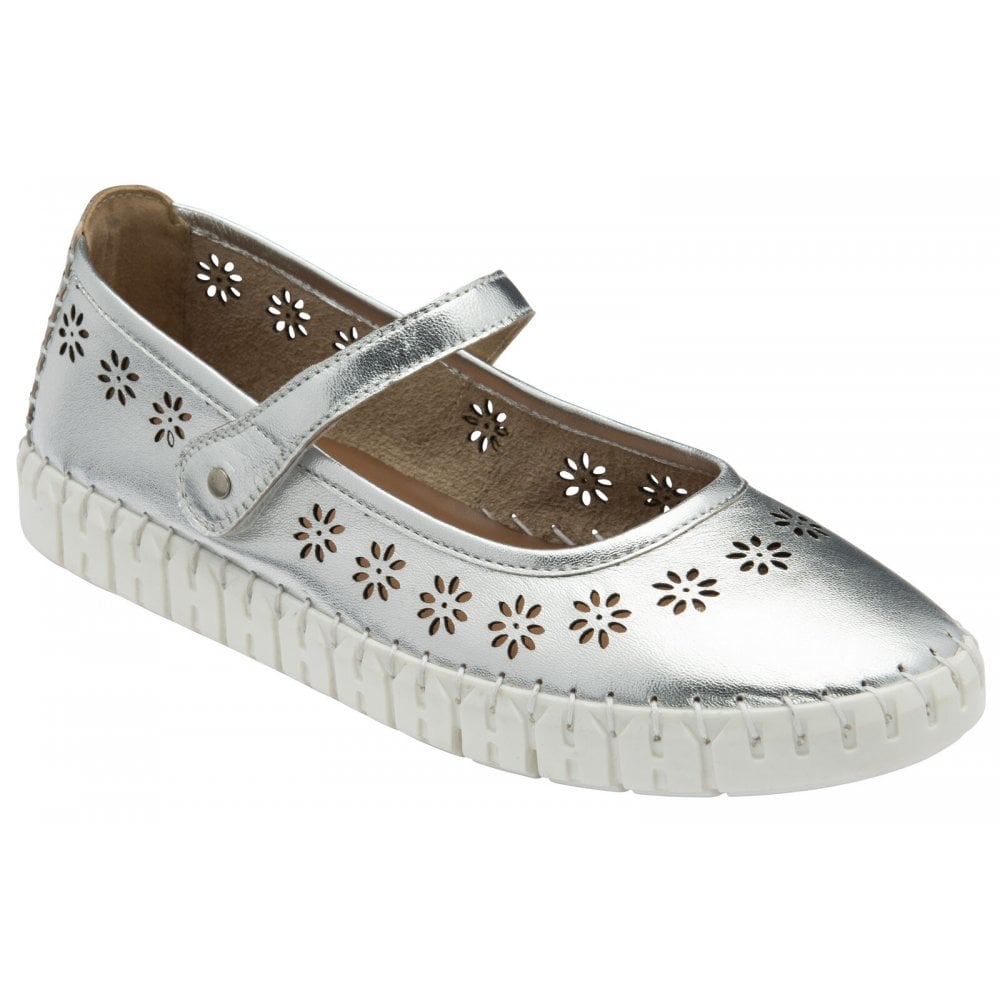 Lotus Aurelia Silver Leather Flat Shoes