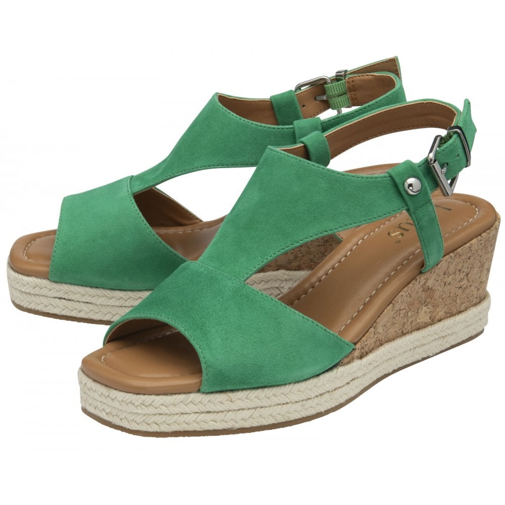 Lotus Madalene Green Wedge Sandals