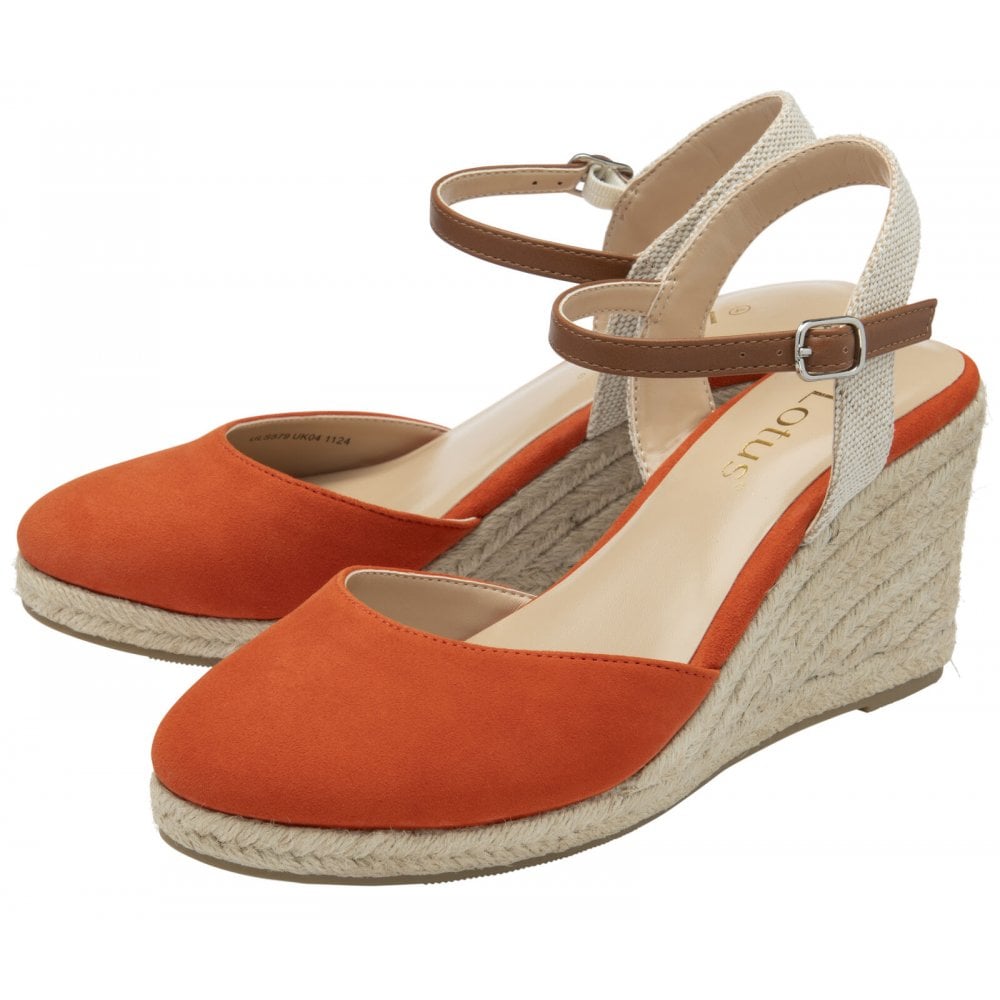 Lotus Mariah Orange Espadrille Wedge Shoes