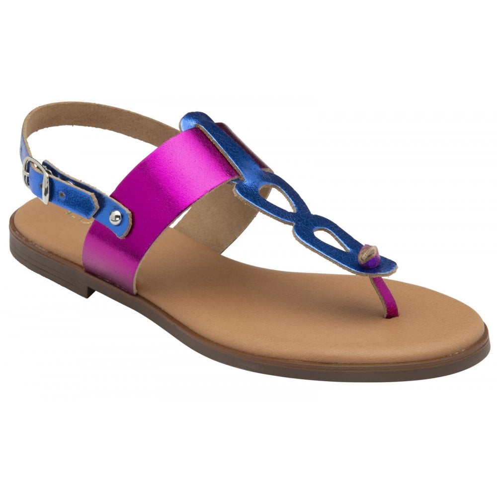 Lotus Bibiana Pink and Blue Leather Toe-Post Sandals