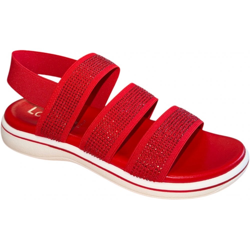 Lotus Red Diamante Flat Sandals