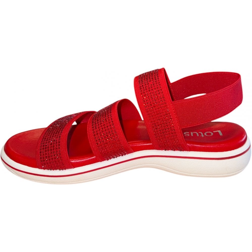 Lotus Red Diamante Flat Sandals