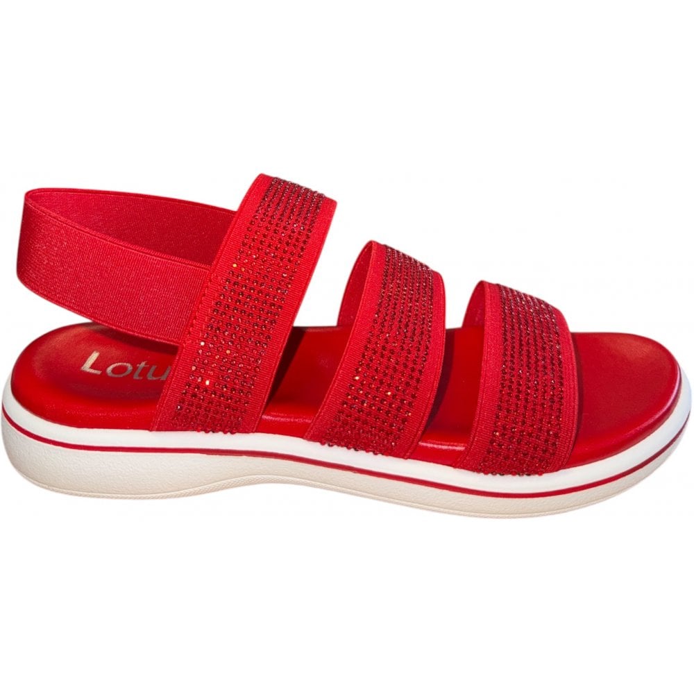 Lotus Red Diamante Flat Sandals