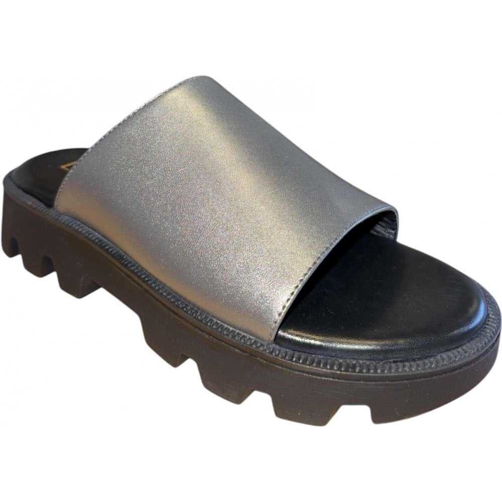Lotus Pewter Leather Mule Sandals