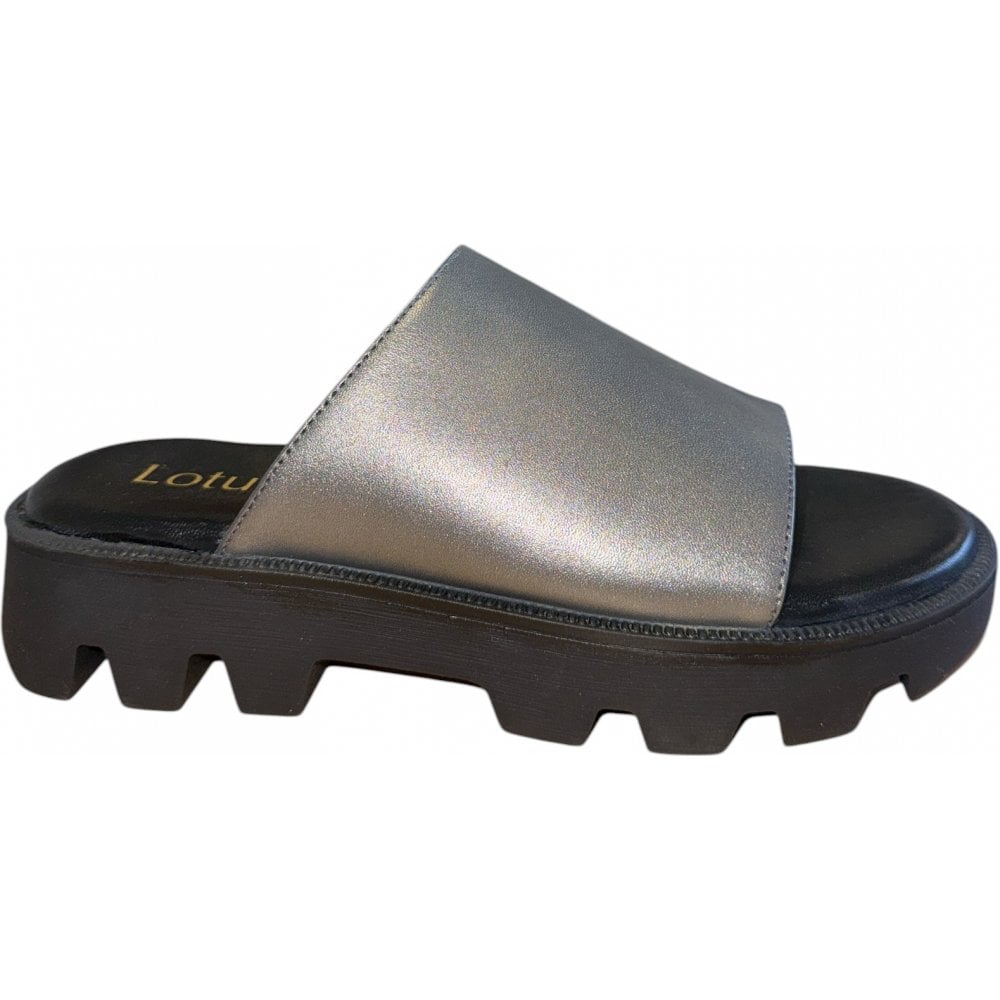 Lotus Pewter Leather Mule Sandals