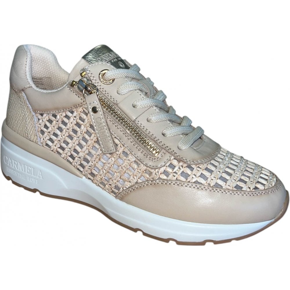 Carmela Womens Beige Leather Trainers 162326