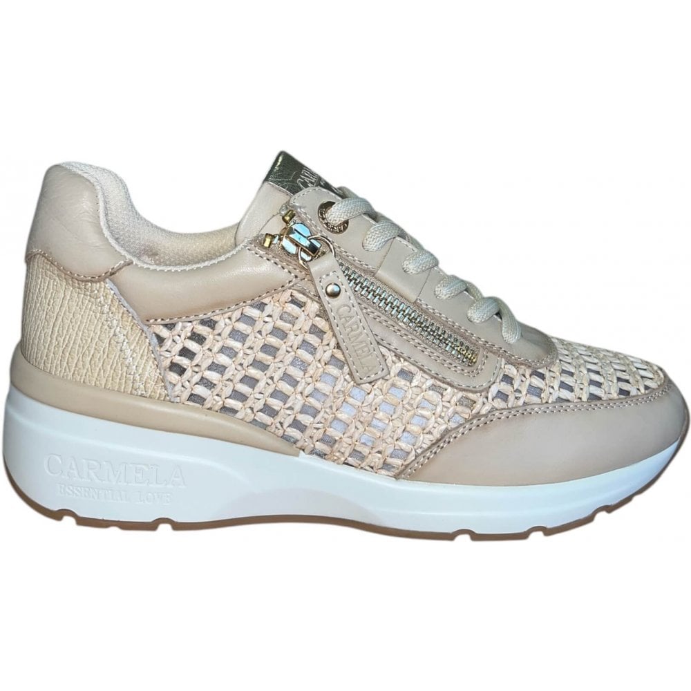 Carmela Womens Beige Leather Trainers 162326