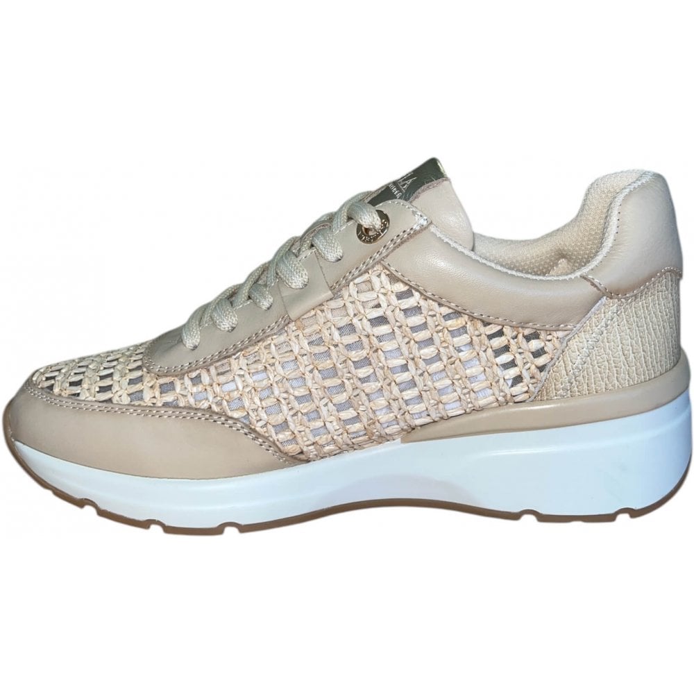Carmela Womens Beige Leather Trainers 162326