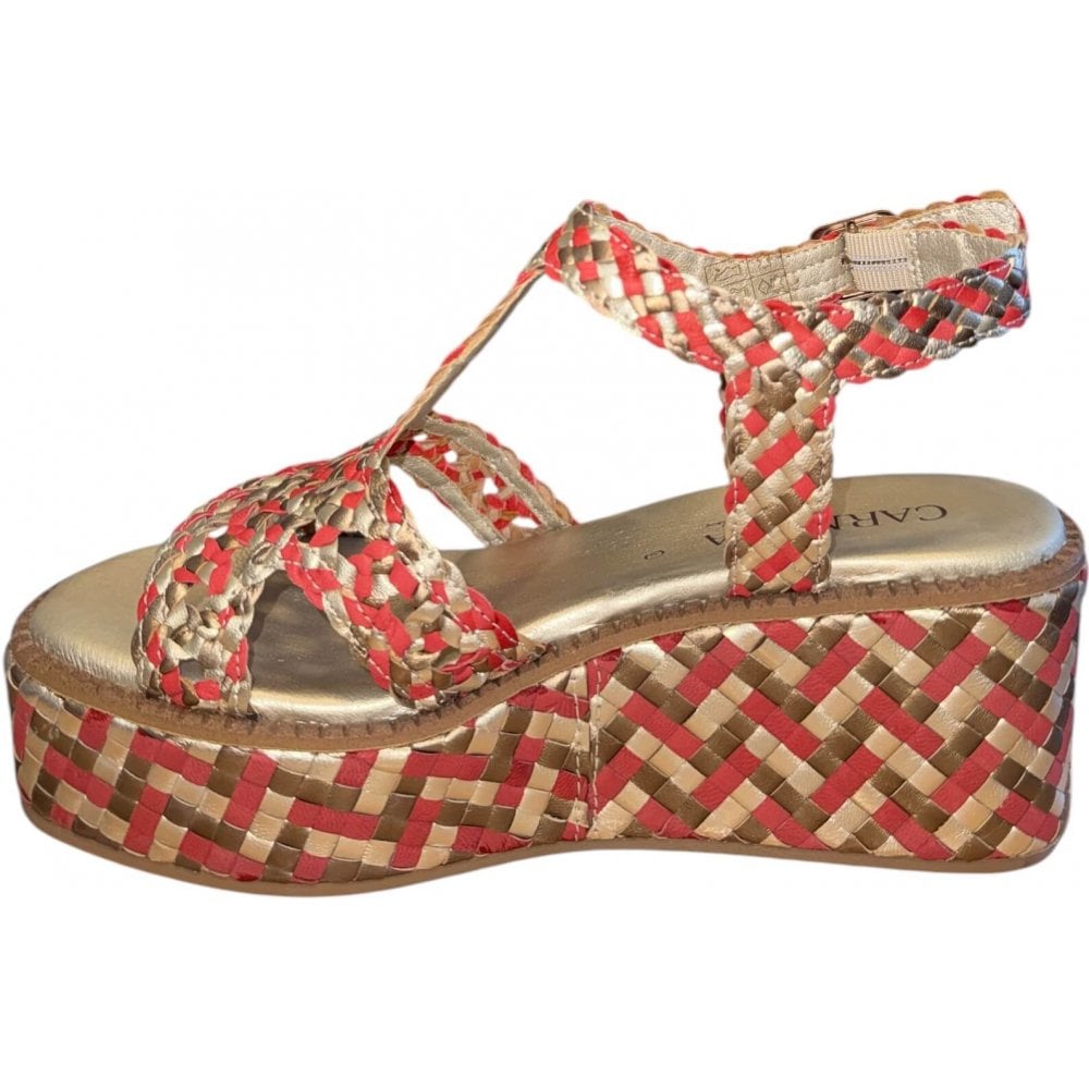 Carmela Gold and Red Wedge Sandals 162347