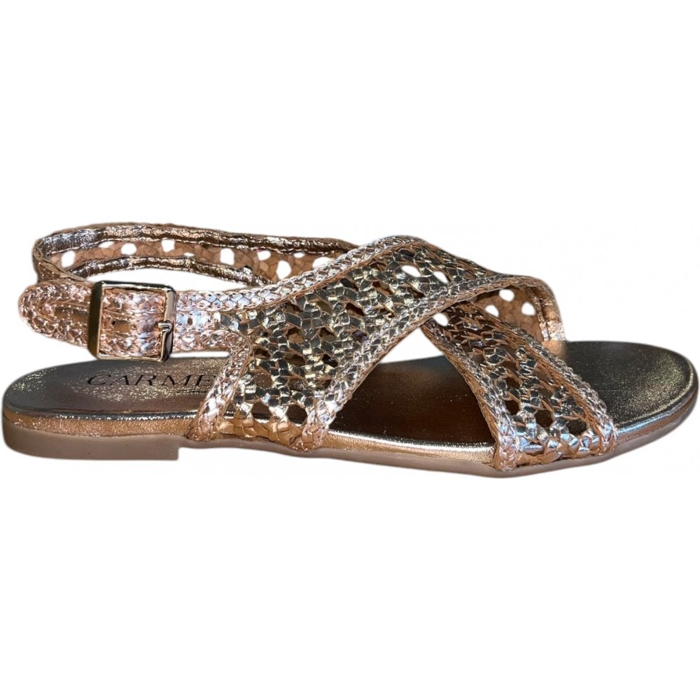 Carmela Rose Gold Leather Flat Sandals 162409