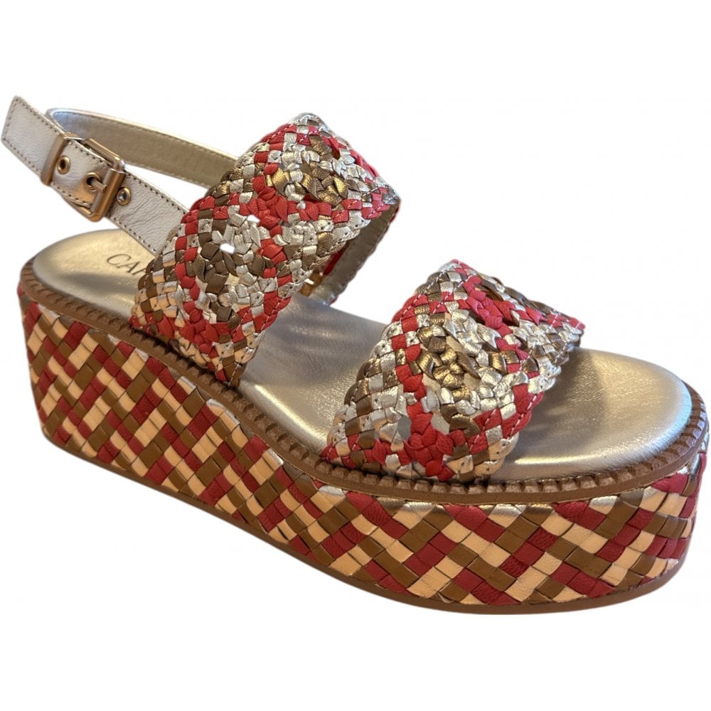 Carmela Gold and Red Wedge Sandals 162348