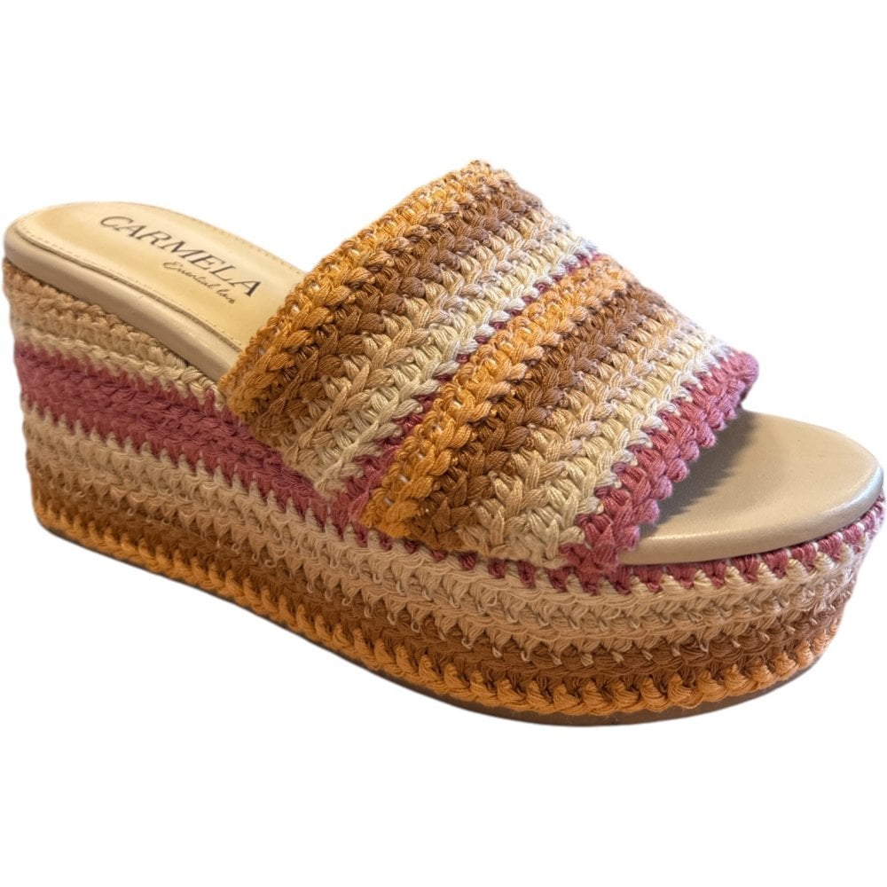 Carmela Beige Multi Wedge Mules 162237