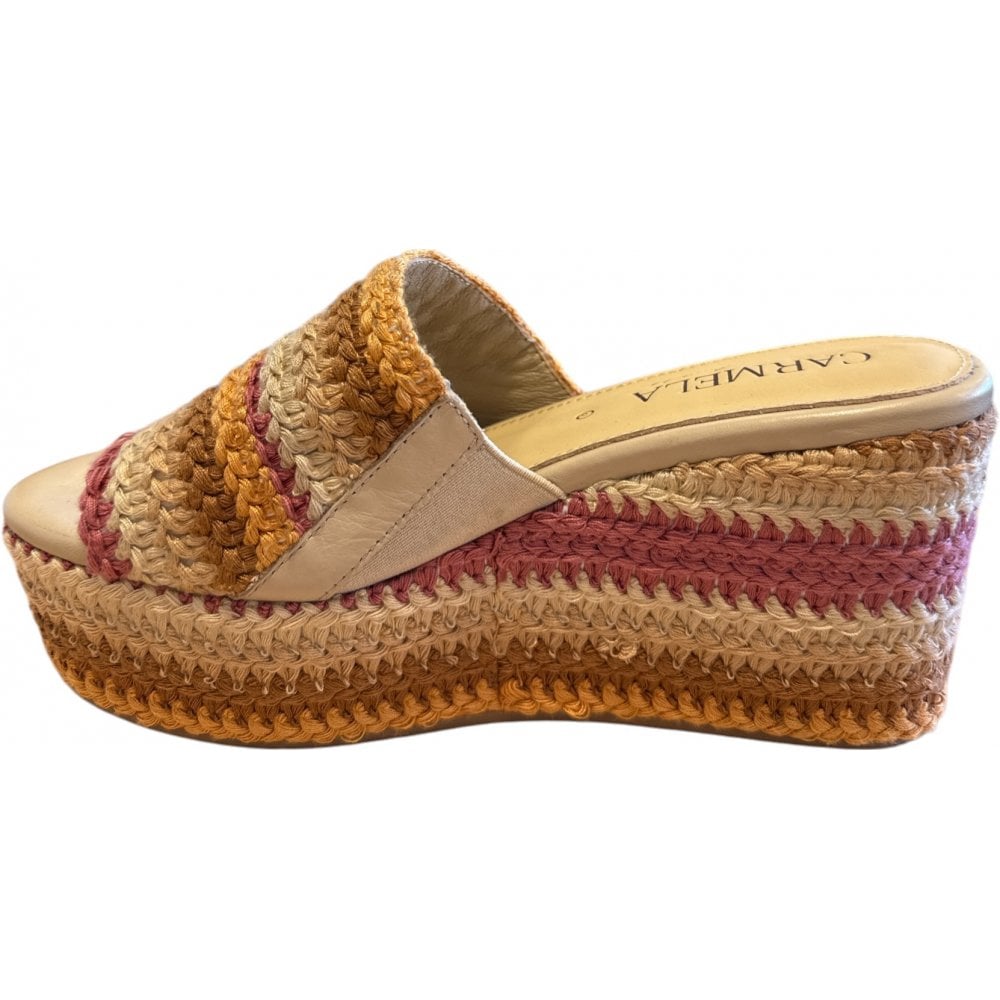Carmela Beige Multi Wedge Mules 162237