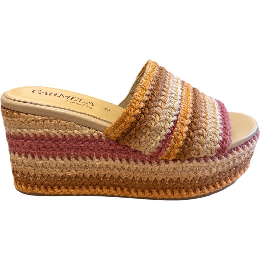 Carmela Beige Multi Wedge Mules 162237