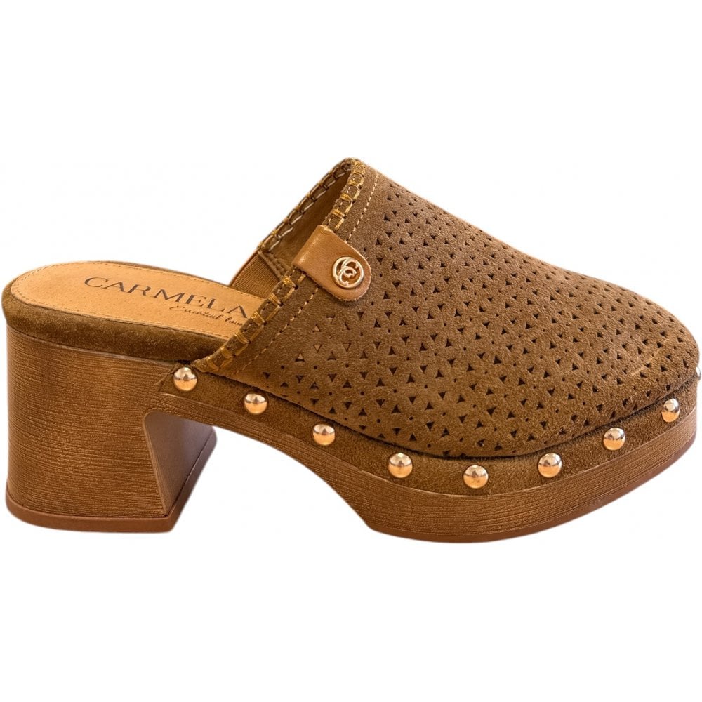 Carmela Tan Suede Wooden Platform Clogs 162220