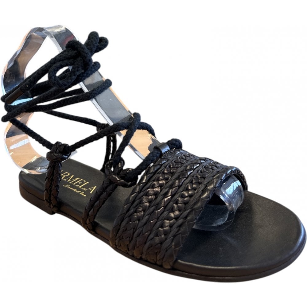 Carmela Black Leather Tie Leg Sandals 162397