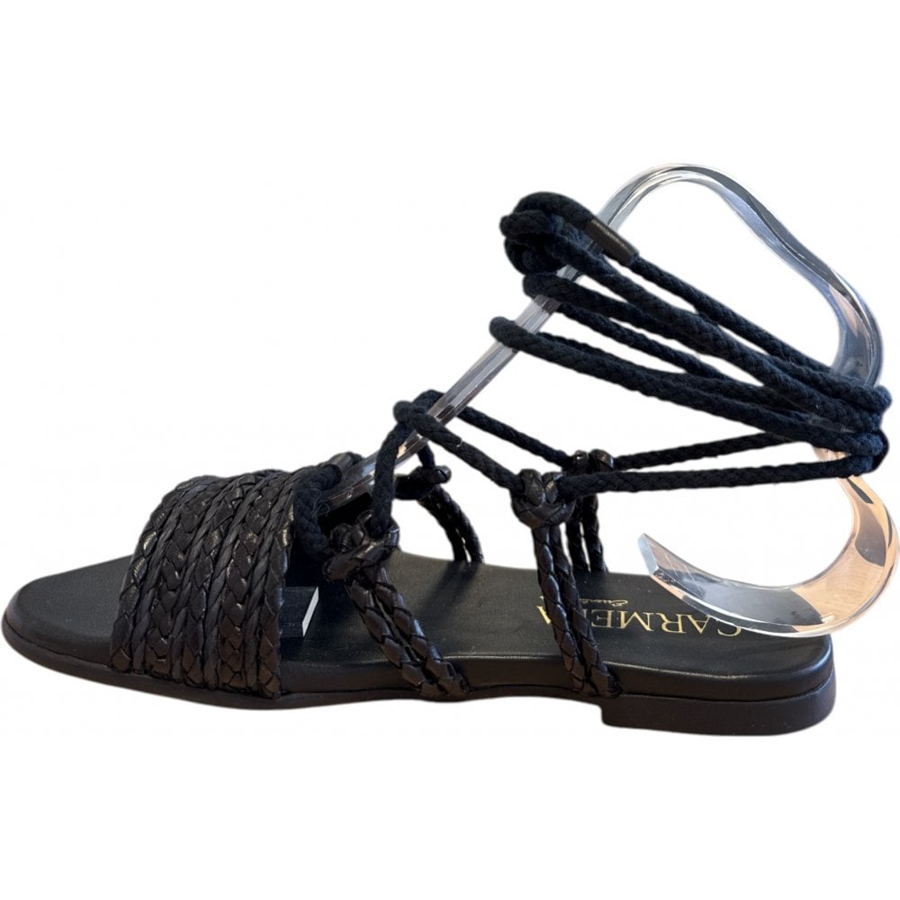 Carmela Black Leather Tie Leg Sandals 162397