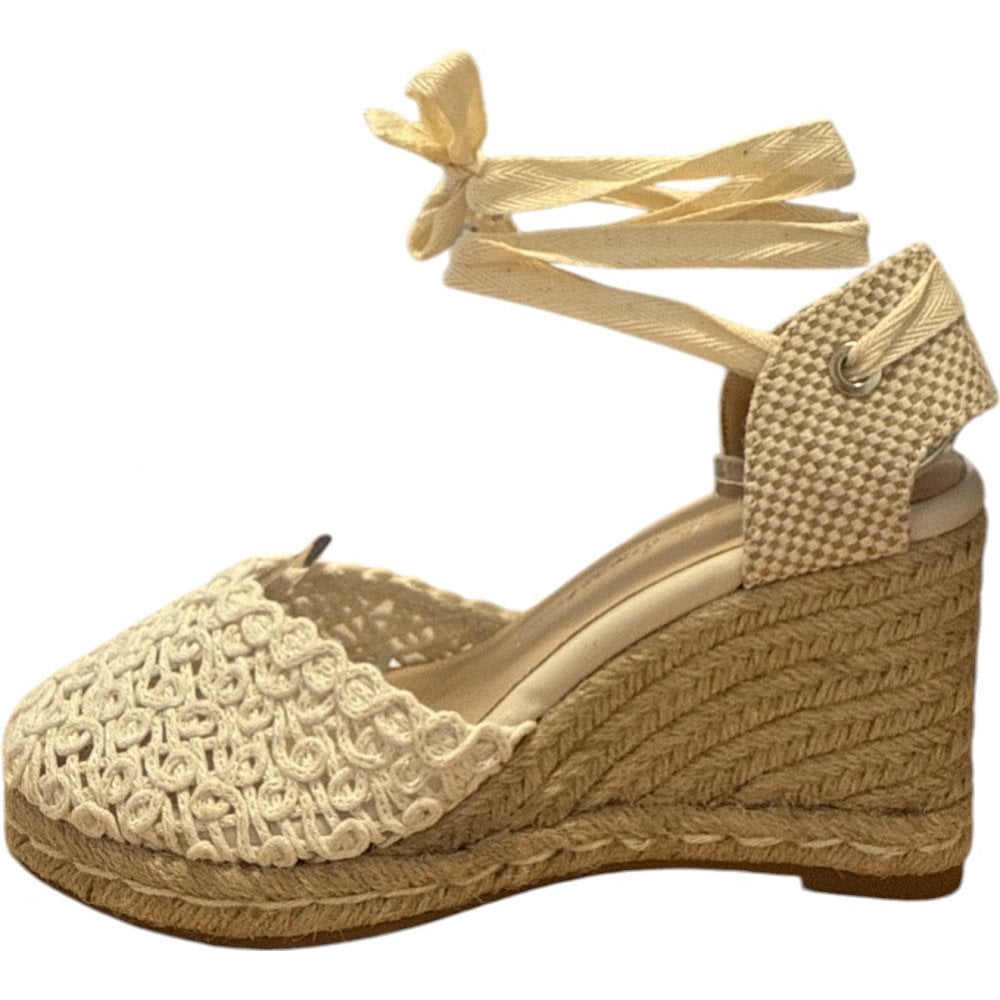 Xti Beige Lace-Up Espadrille Wedges 143726