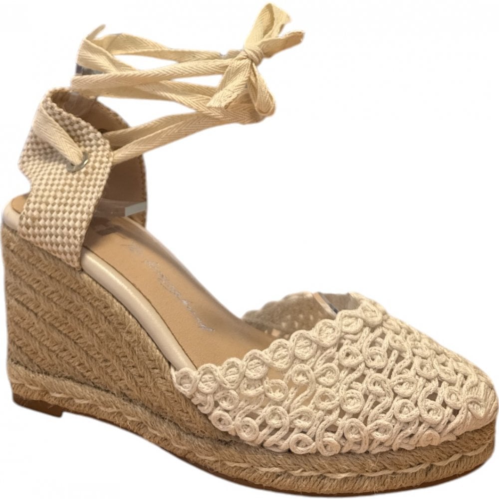 Xti Beige Lace-Up Espadrille Wedges 143726