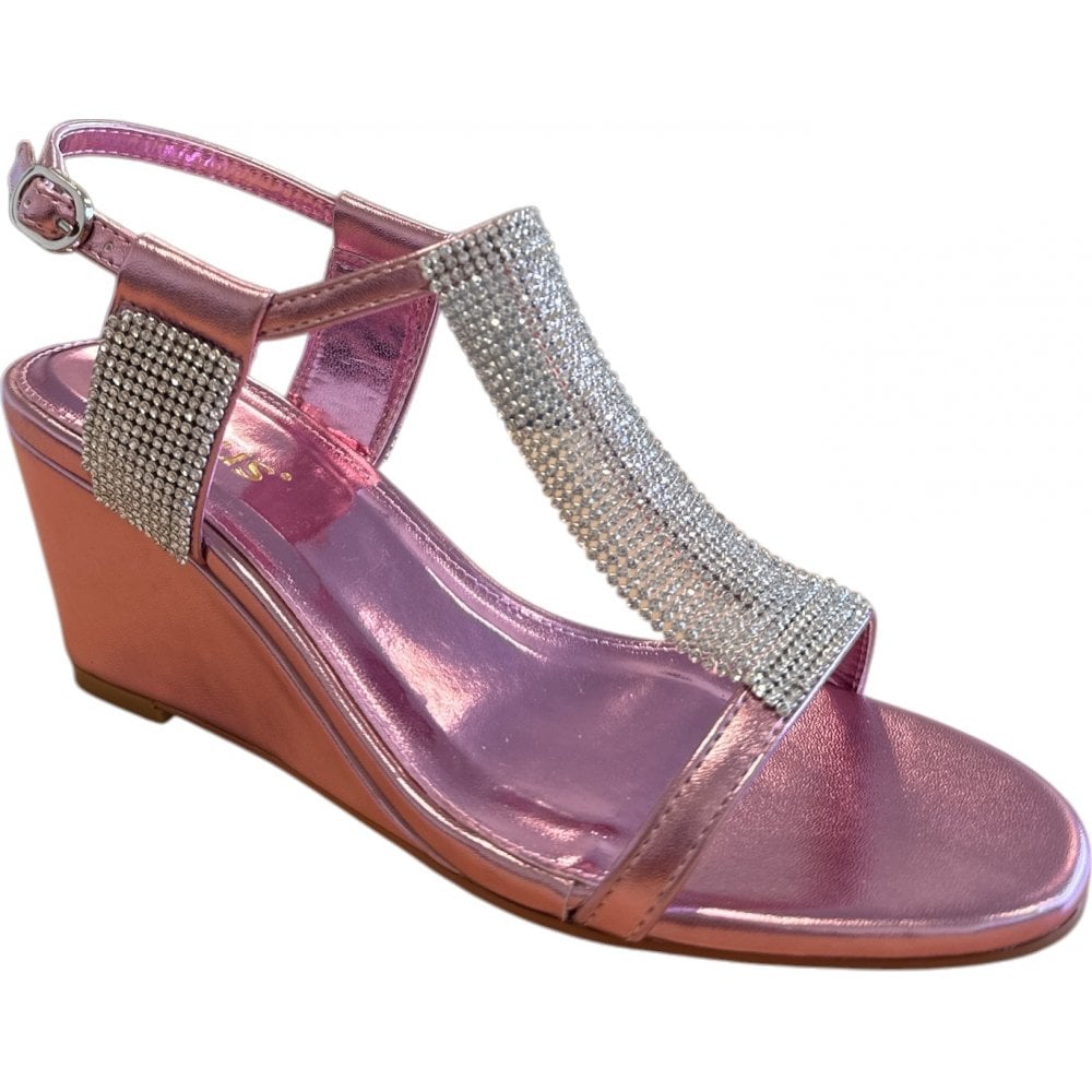 Lotus Klaudina Pink & Diamante Wedge Sandals