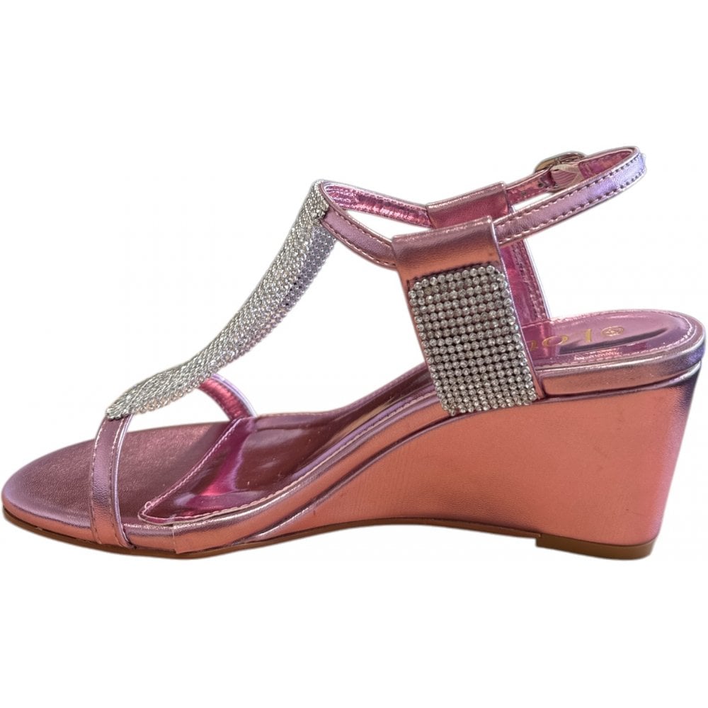 Lotus Klaudina Pink & Diamante Wedge Sandals