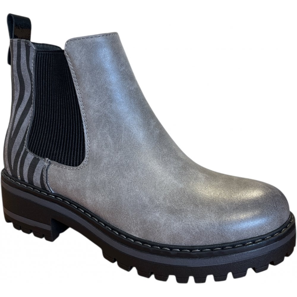 Lotus Prescott Grey and Zebra Print Chelsea Boots