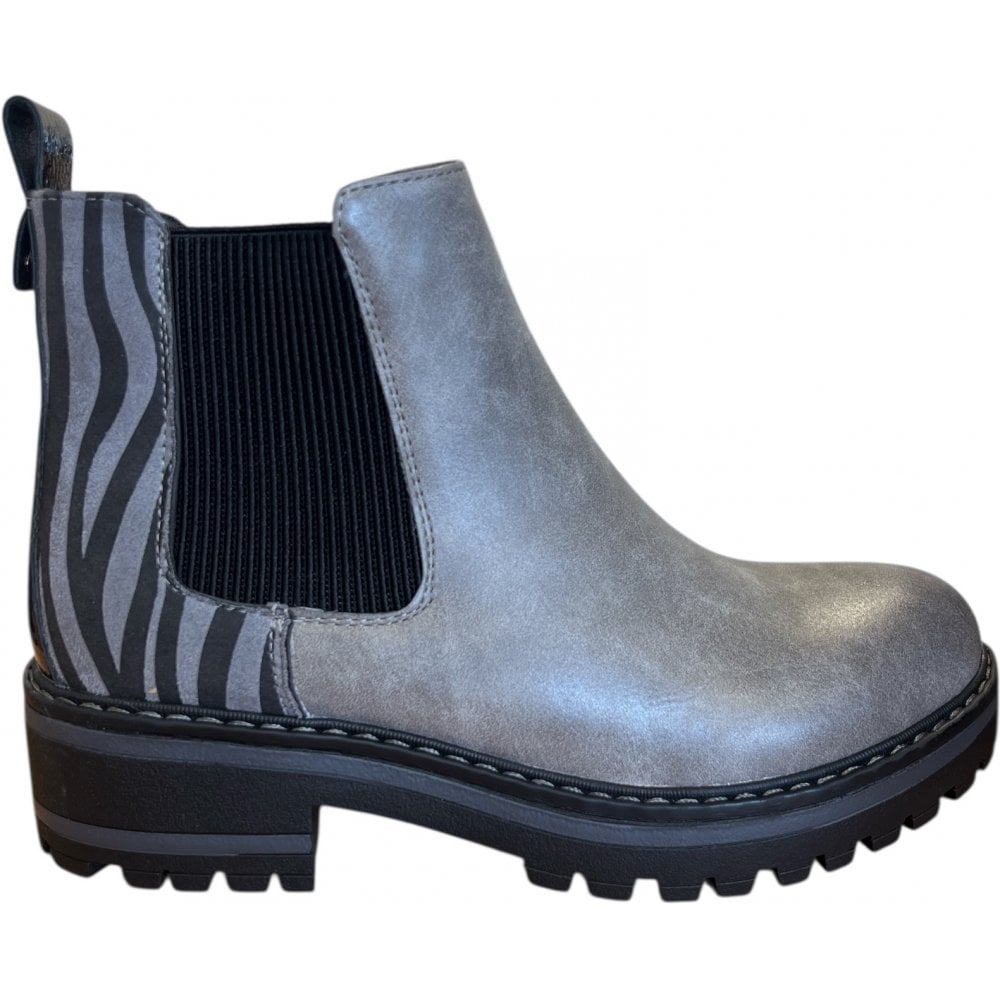 Lotus Prescott Grey and Zebra Print Chelsea Boots