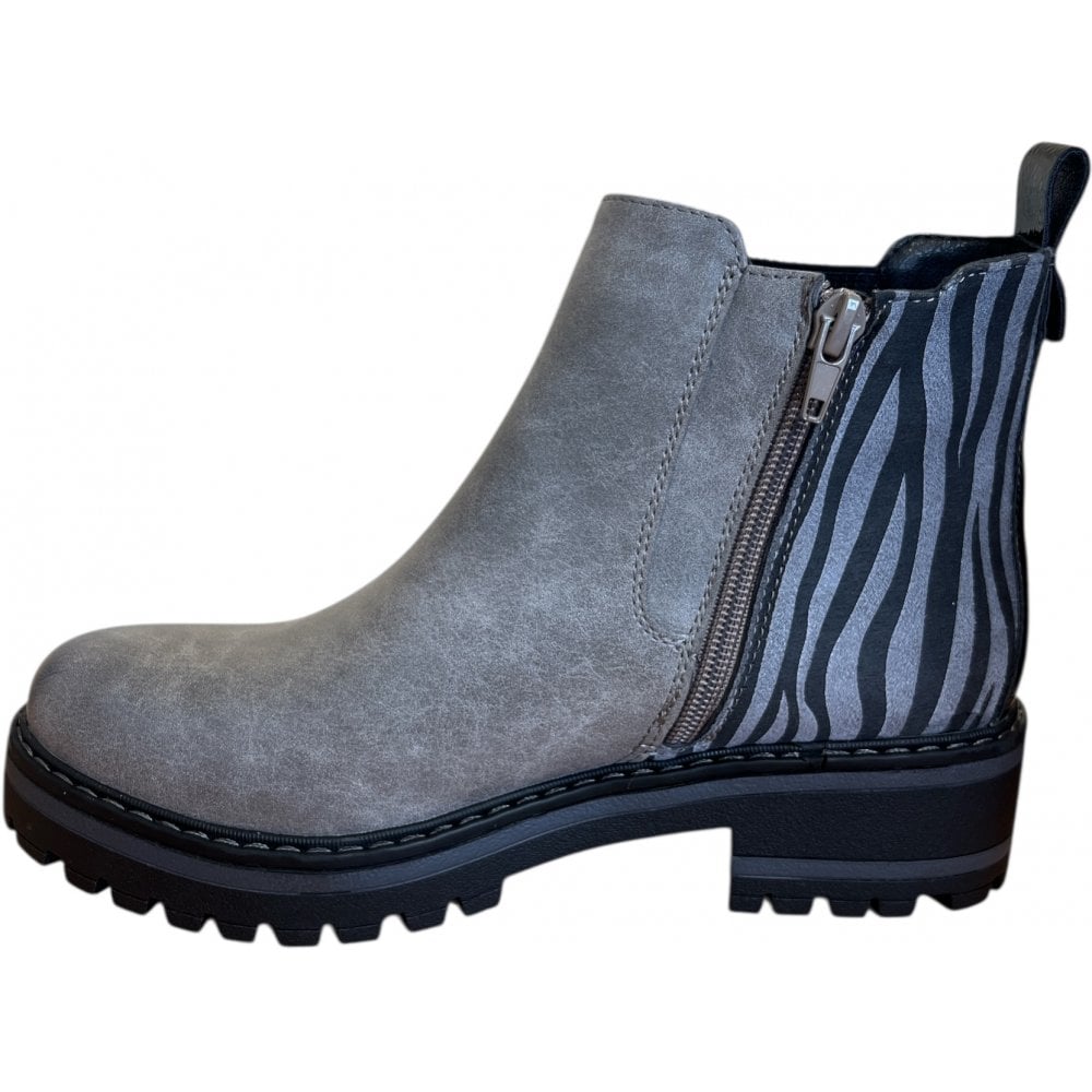 Lotus Prescott Grey and Zebra Print Chelsea Boots