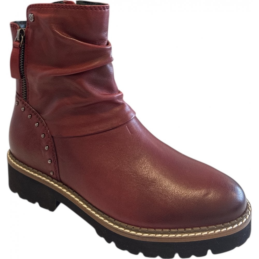 Alanis Dark Red Leather Ankle Boots